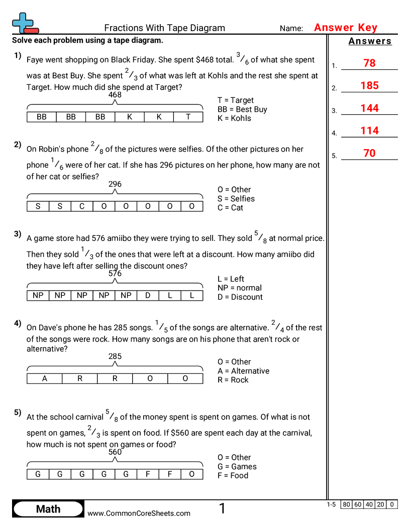 Tape Diagram Worksheets - fractions-with-tape-diagram worksheet