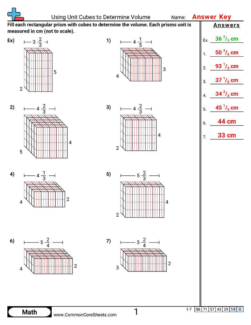 Volume Worksheets - using-cubes-to-find-volume-fractional-sides worksheet