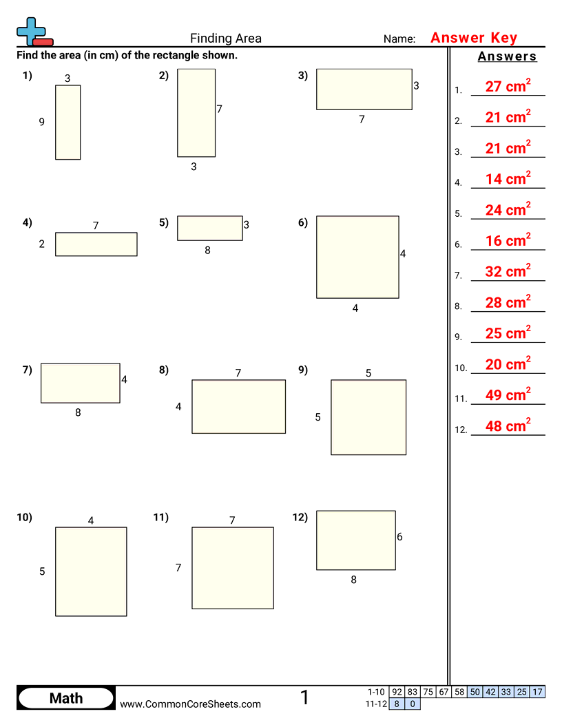 Area & Perimeter Worksheets - Finding Area worksheet