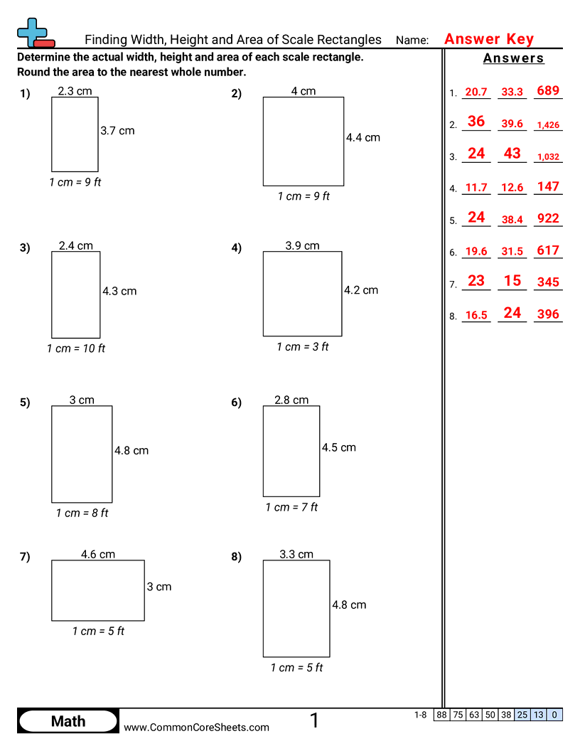 7g1 Worksheets - finding-width-height-and-area-of-scale-rectangles worksheet