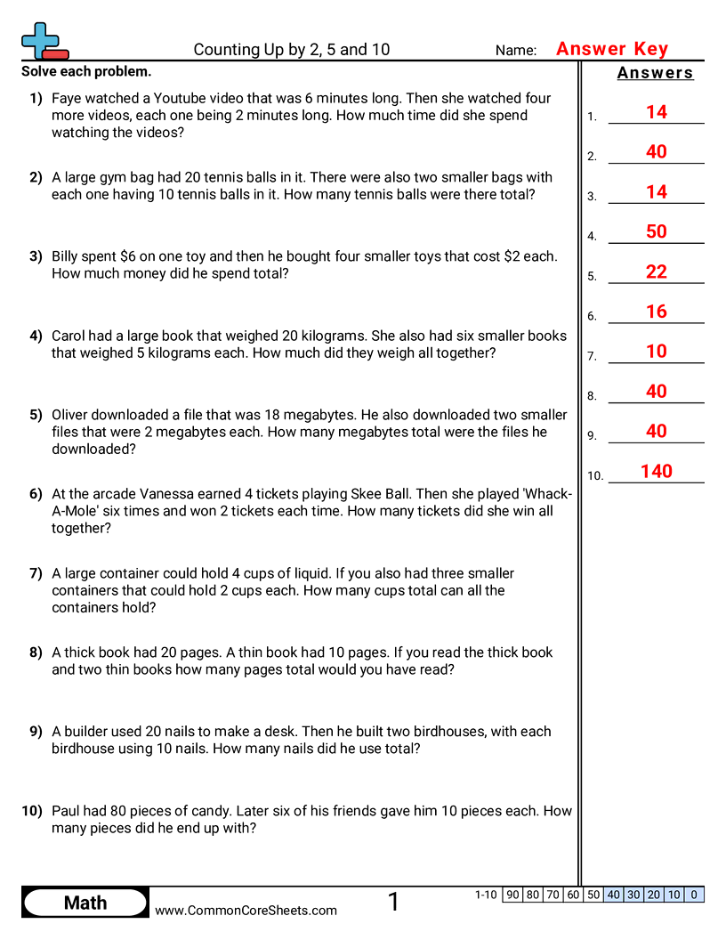Counting Worksheets - Counting up by 2,5 and 10 (word) worksheet