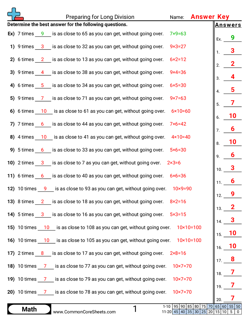 Division Worksheets - preparing-for-long-division worksheet