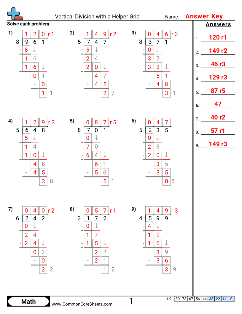 Division Worksheets - vertical-division-with-a-helper-grid worksheet