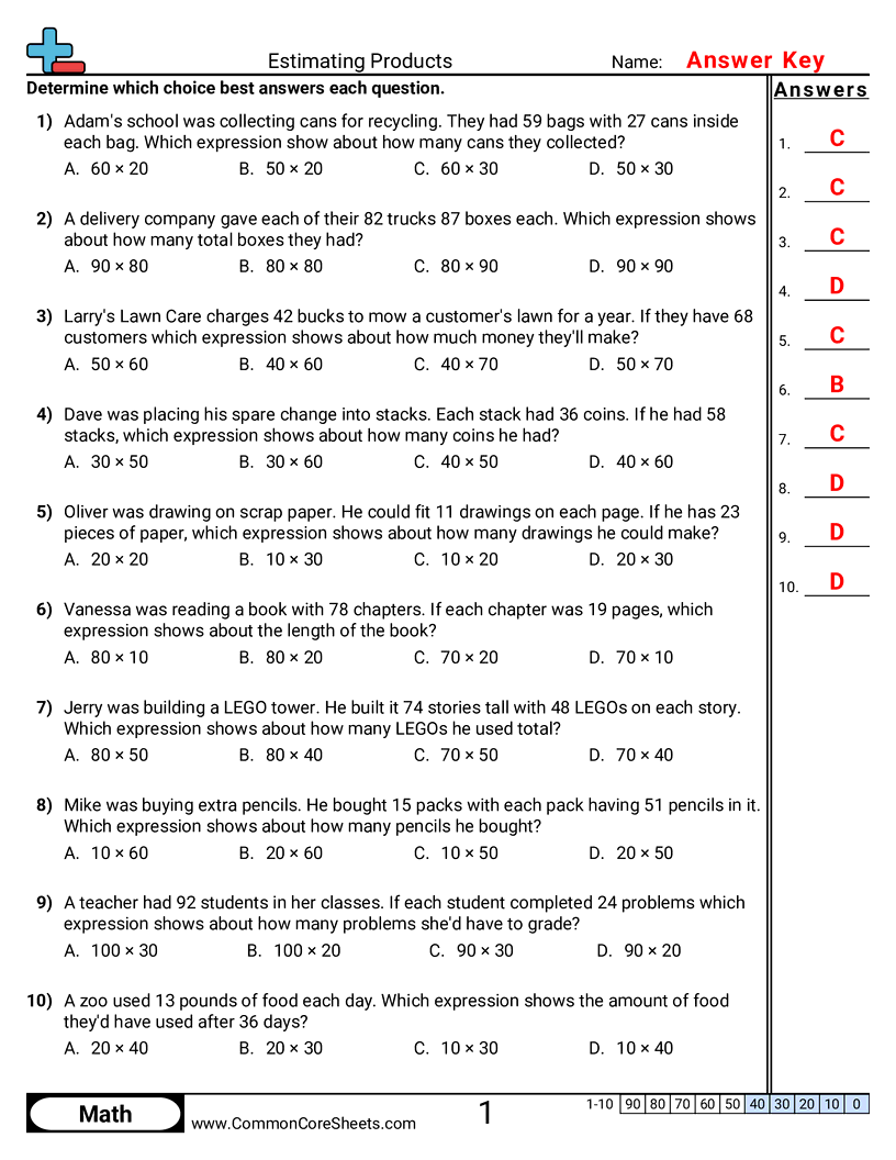 Rounding Worksheets - Estimating Products (×) worksheet