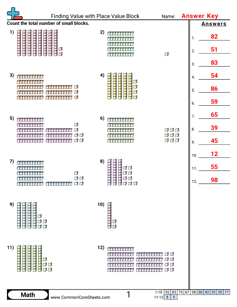 1nbt2c Worksheets - Place value blocks (10s and 1s) worksheet