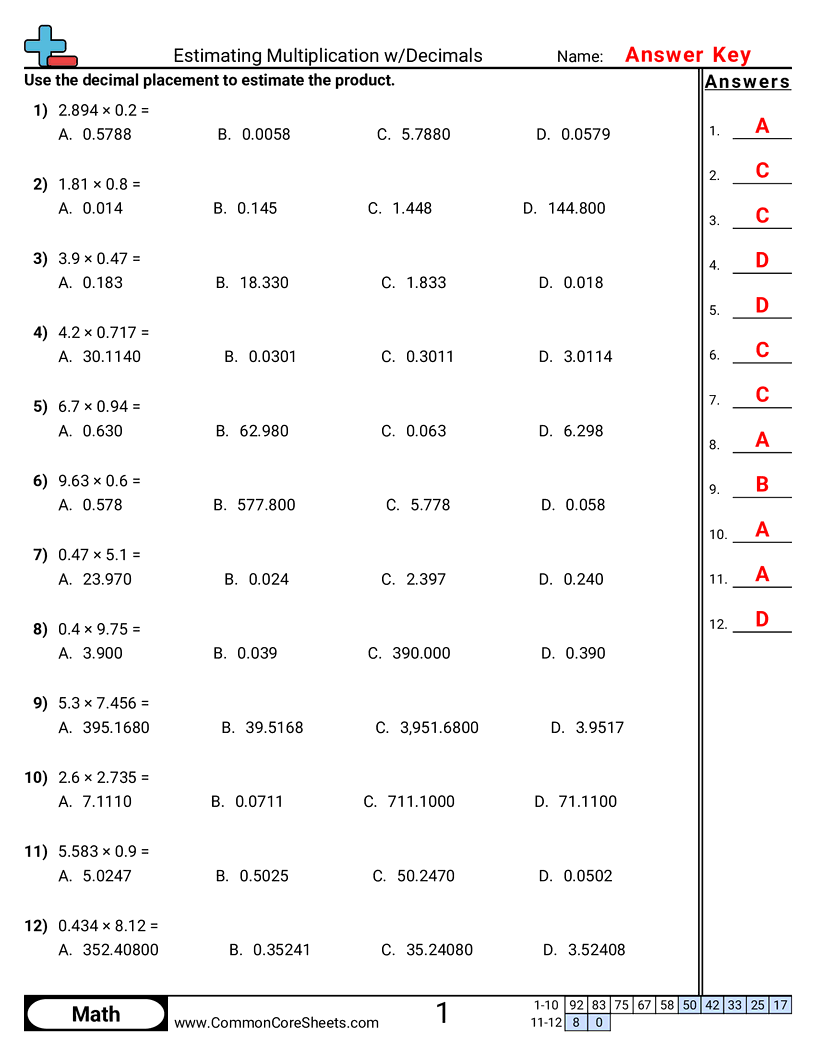 5th Grade Decimal Worksheets - estimating-multiplication-with-decimals worksheet