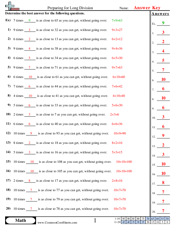  - preparing-for-long-division worksheet