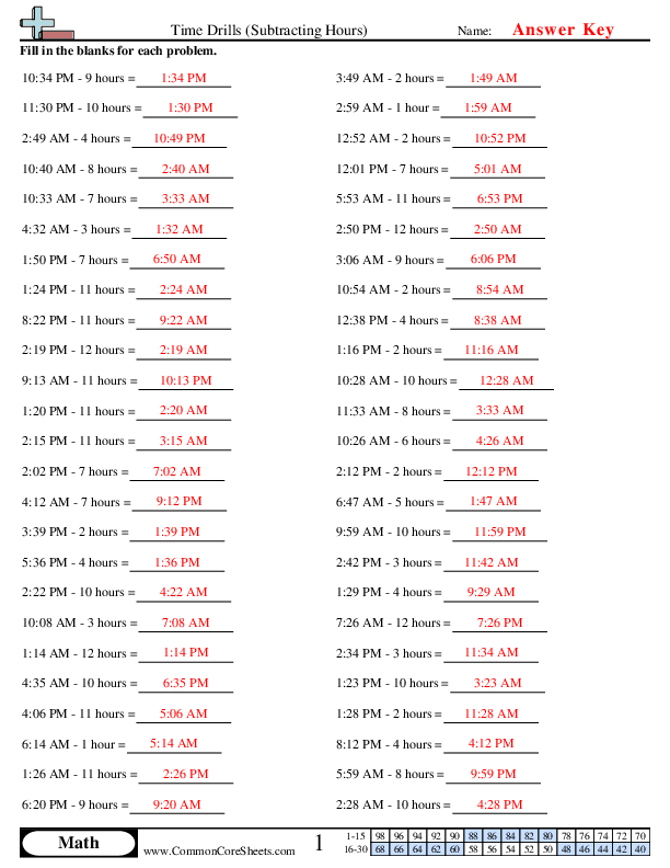  - subtracting-hours worksheet