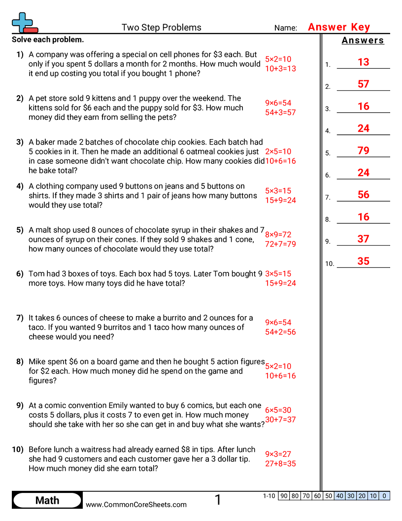 Multistep Worksheets - multiply-then-add worksheet